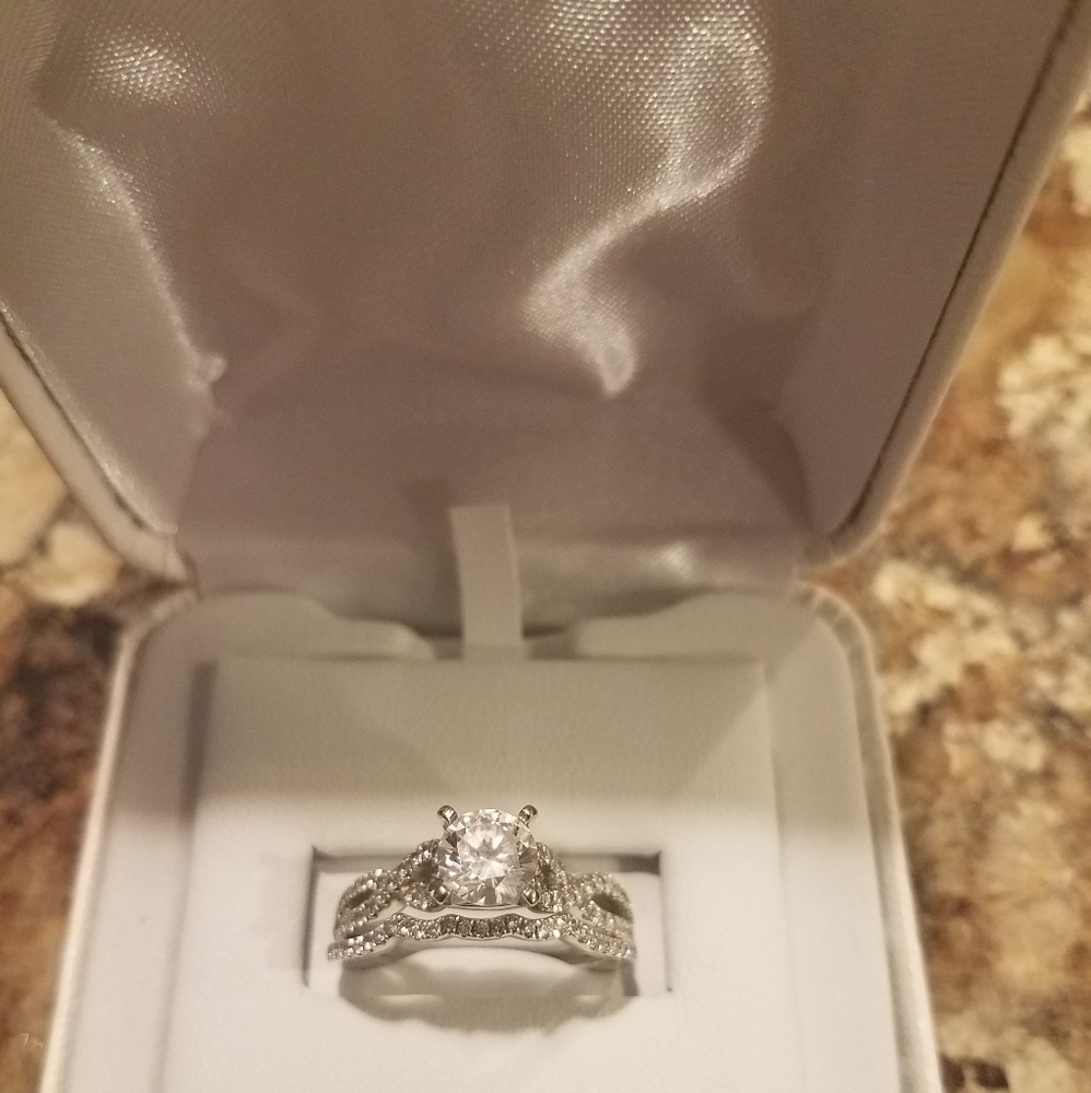 Gabriel & Co. 14k white gold engagement ring set